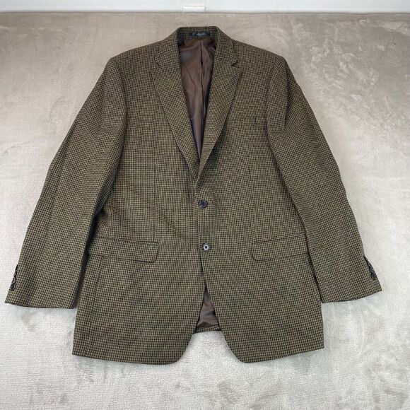 Lauren Ralph Lauren Sport Coat Blazer Men 42L Wool Brown Houndstooth‎ 2 Button